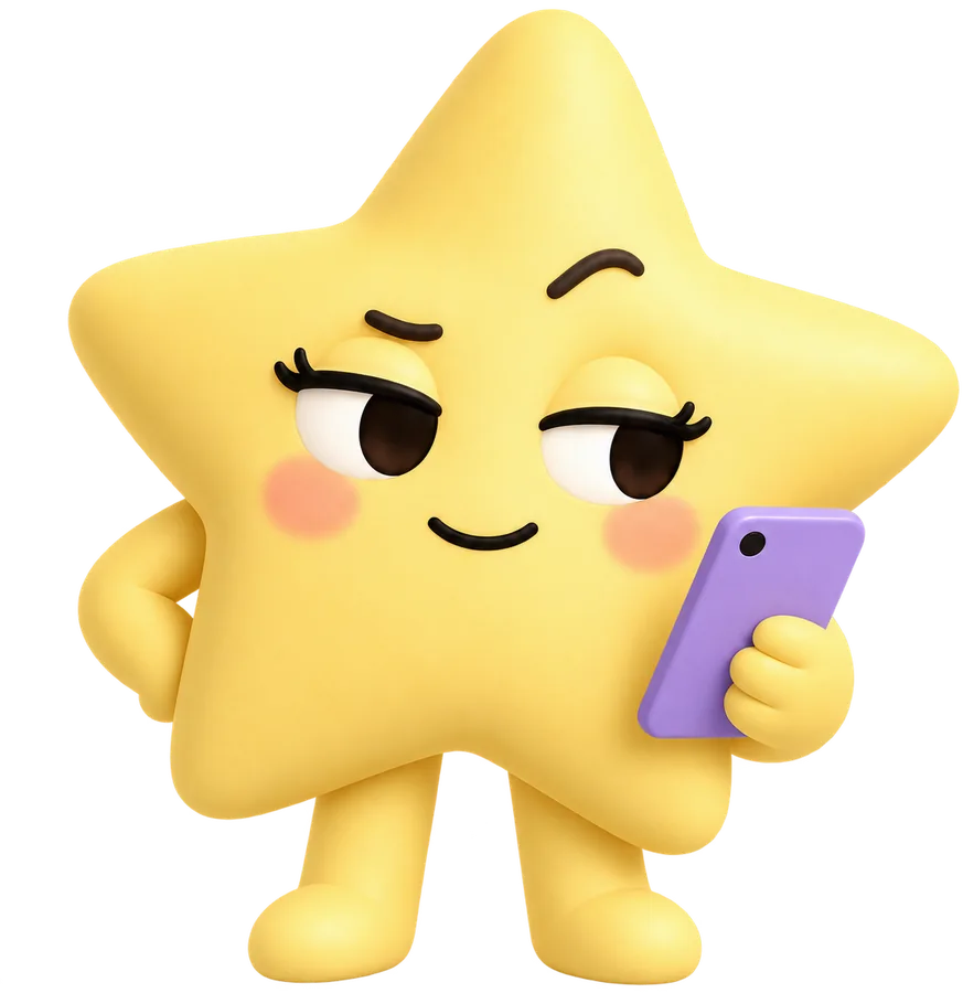 Nova, a yellow star, giving you side-eye over her phone